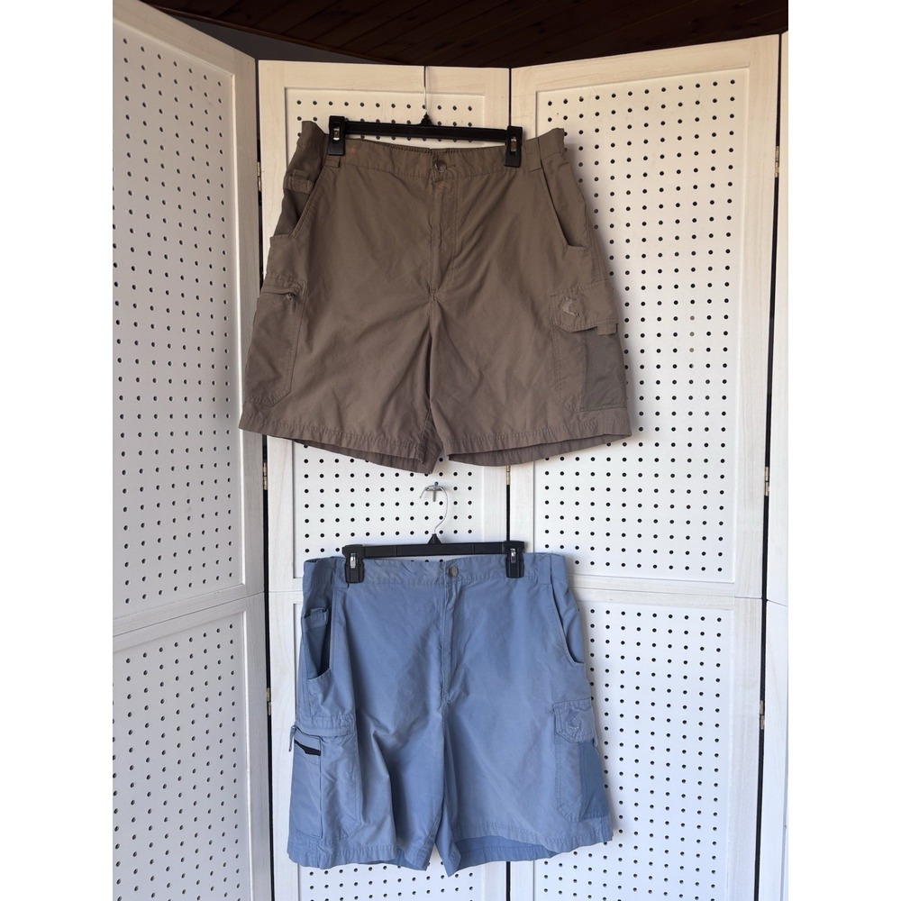 Lot/2 Reel Legends Men's Lg Cargo Shorts Nylon Cotton Blend Blue / Brown